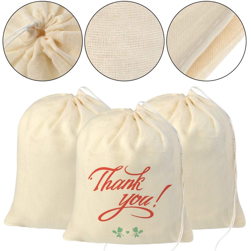 Tayfremn 100pcs Cotton Drawstring Bags, Reusable Muslin Bag Natural Cotton Bags with Drawstring Produce Bags Bulk Gift Bag Jewelry Pouch for Party Home Storage Wedding(6 by 7.9 inches) - Image 3